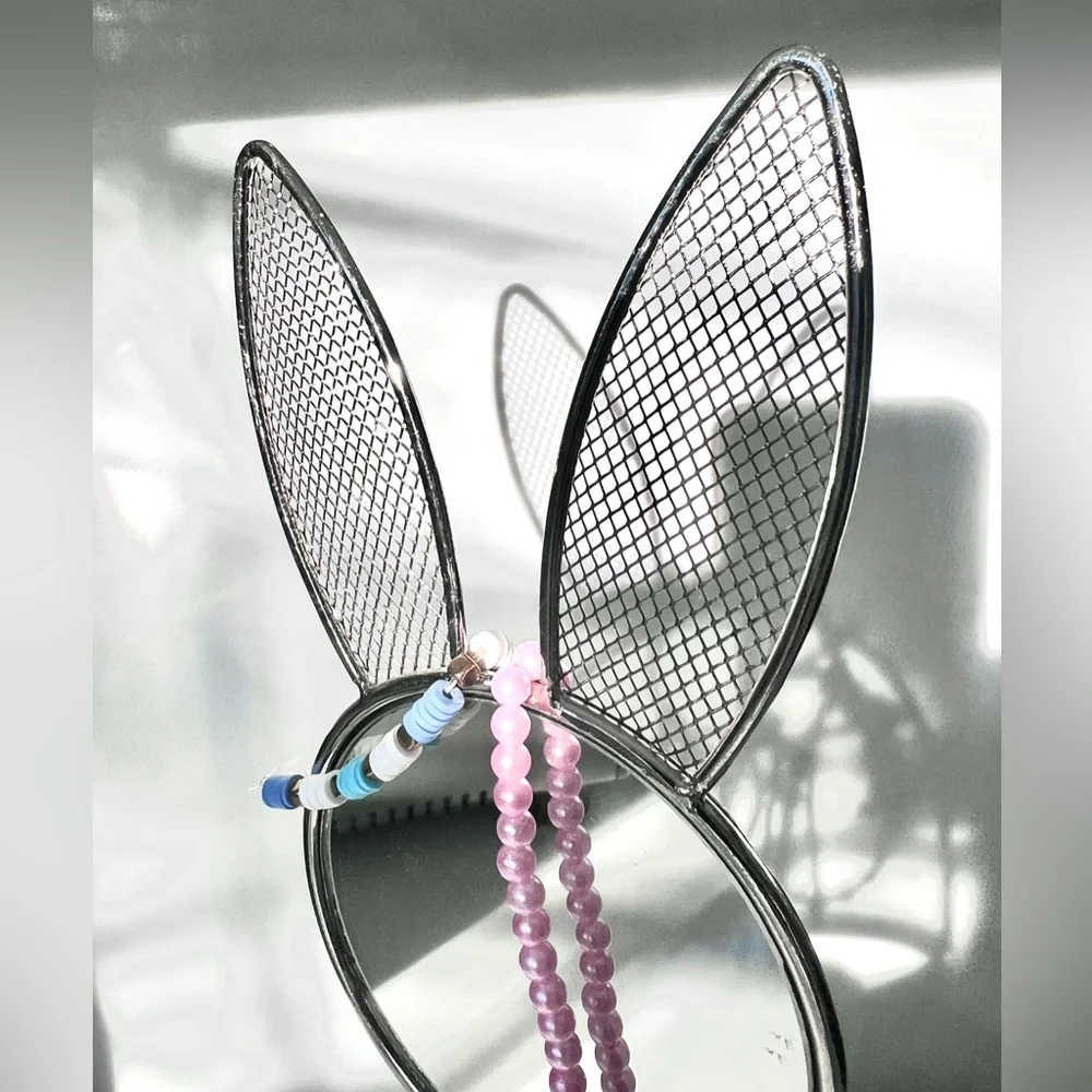 Bunny Metal Jewellery Stand holder mirrored silver tone for women girls 13